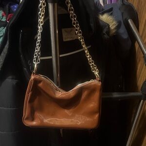 Brown Leather Chain Strap Bag